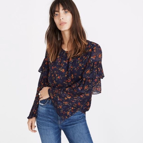 Madewell ruffle sleeve top in climbing vine - Picture 2 of 7